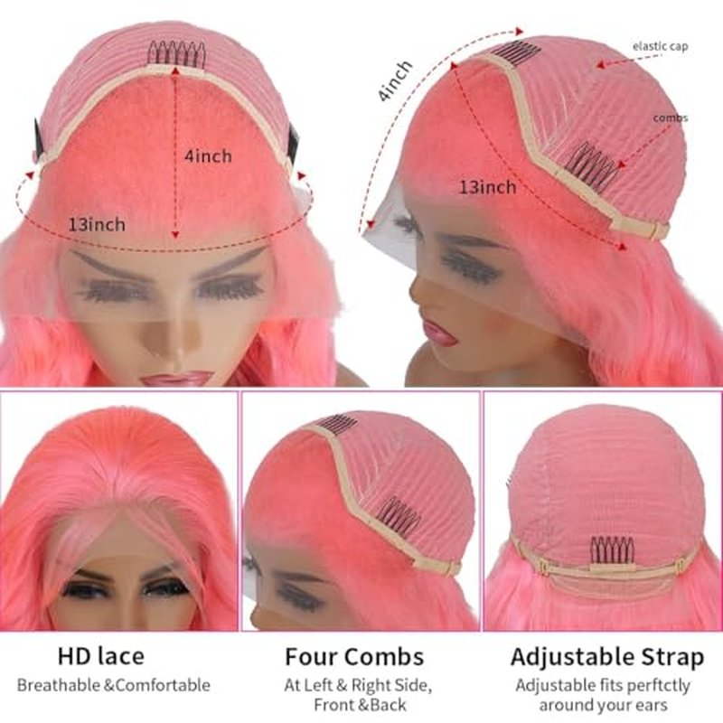 Pink Lace Front Wigs Human hair Pink Wigs Human Hair Body Curly Human Hair Wig For Women Body Wave Lace Frontal Wigs Human Hair 200% Density HD Transparent Pre Plucked