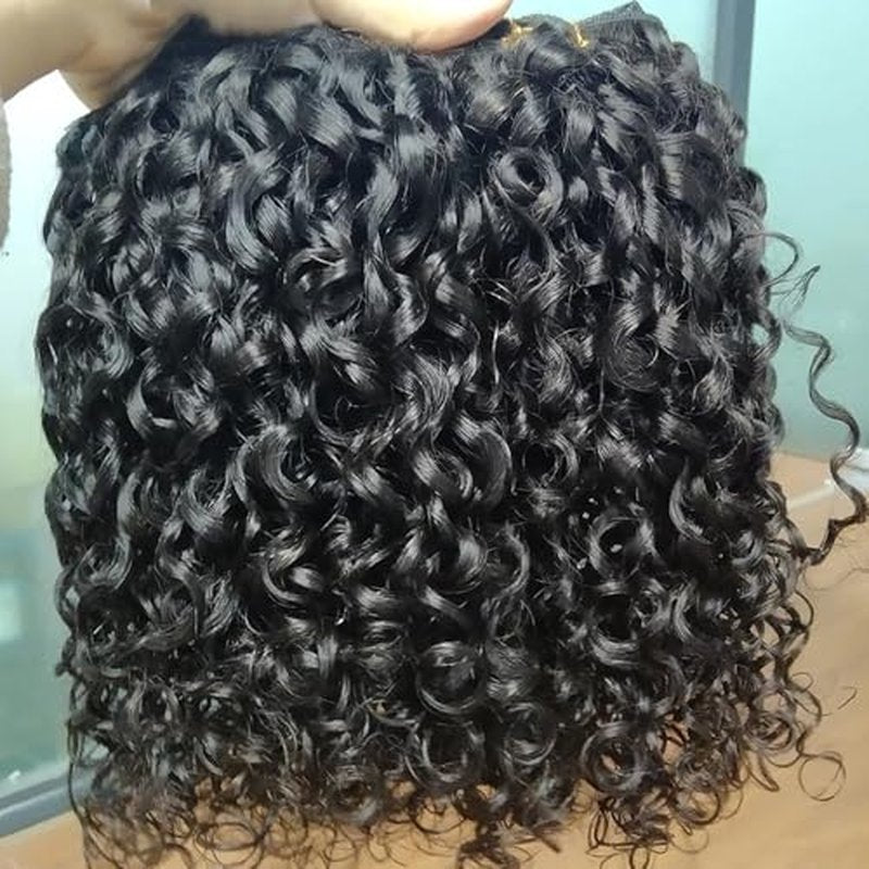 16A Double Weft Pixie Curly Human Hair Bundles 14 16 18 Inch 3 Bundles Burmese Curly Bundles Human Hair 3C4A 100% Unprocessed Brazilian Raw Virgin Hair Extensions Quick Weave Extensions Natural Color