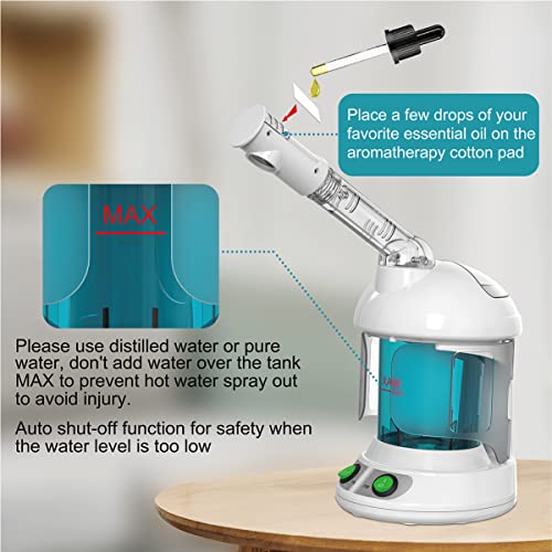 Facial Steamer - Ozone Steamer with 360¡Æ Rotatable Arm - 40 Min Steam Time - Humidifier - Unclogs Pores - Blackheads - Portable Facial Steamer for Personal Care Use at Home or Salon,White