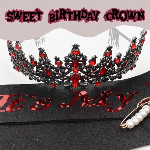 CURASA Birthday Sash and Crown for Women - Black Its My Birthday Tiara - Princess Crown Adult Party Decoration Favors Gifts
