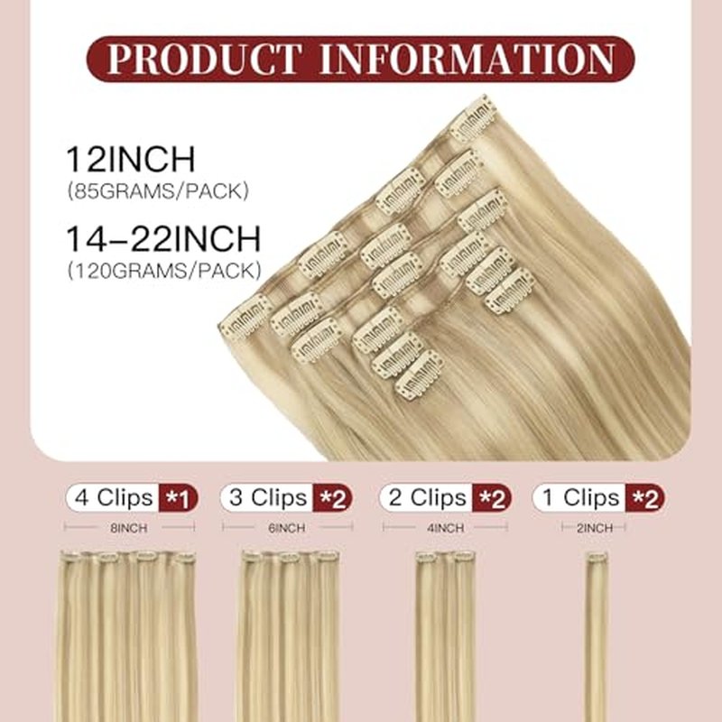 LOVELINE Clip in Hair Extensions Real Human Hair, 100% Remy Human Hair Extensions Clip Ins for Women, 7Pcs 20Inch 120g, Ash Blonde to Platinum Blonde