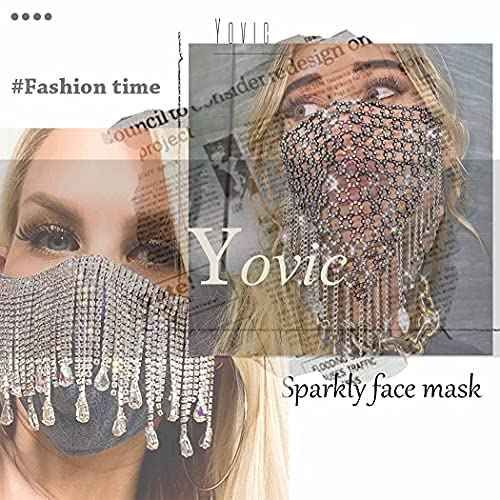 Sparkly Crystal Face Mask Bling Rhinestone Mesh Mask Sexy Nightclub Mouth Covered for Women and Girls