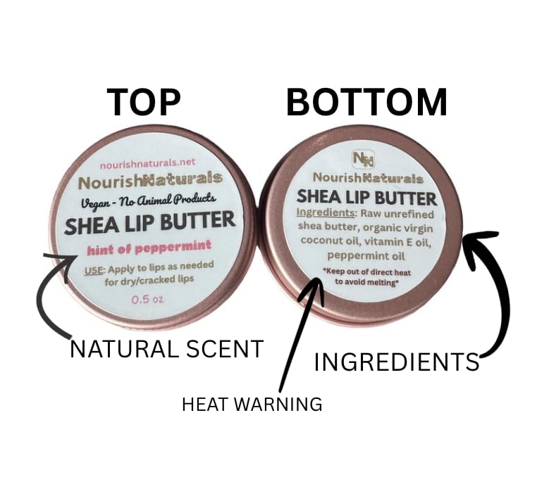Shea Lip Butter - All-Natural Vegan Lip Balm for Long-Lasting Hydration | Pack of 3, Travel-Sized with Peppermint Oil