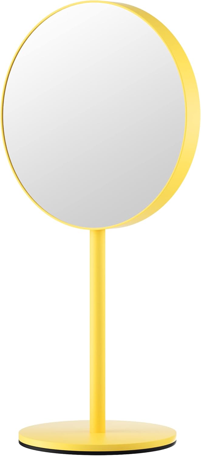 Dual-Sided Magnifying Makeup Mirror - 5X & 1X Magnification | 6.5 Inch Standing Vanity Mirror in Yellow