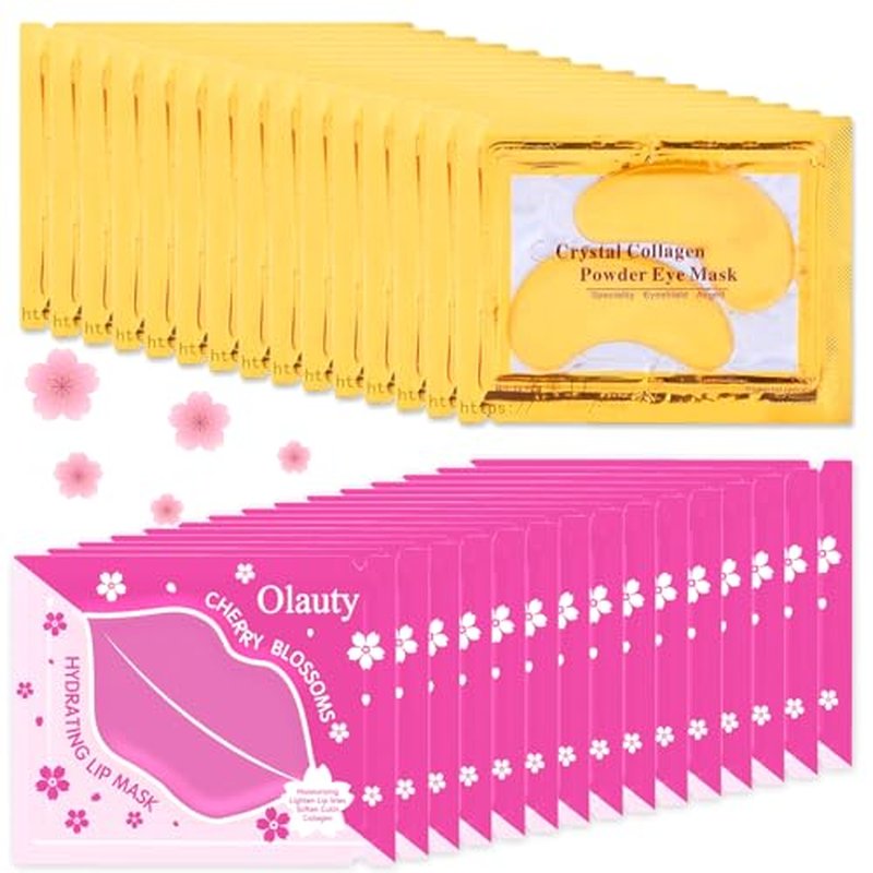30 Pairs 24K Gold Eye Masks & Lip Masks, Crystal Collagen Gel Under Eye Patches for Puffiness and Dark Circles, Hangover Kit, Bulk Gifts, Party Favors Adults, Bachelorette Party Accessories, Skincare