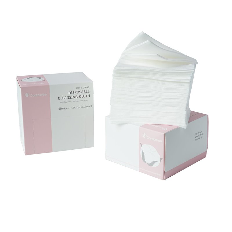 Upgraded Careboree Extra Thick Face Cloth Facial Cleansing Wipes 2 Pack Extra Large Dry Wipes Makeup Remover Cloth Clean Towels Size XL 12"×12" Non-Moistened Disposable Face Towel