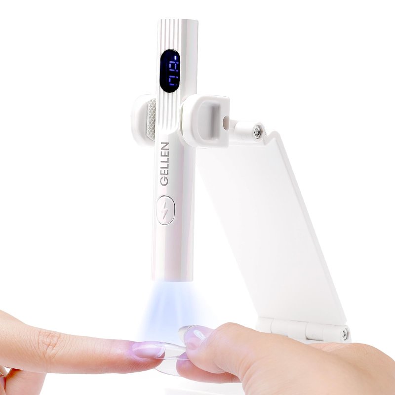 Gellen Portable Mini UV Light for Gel Nails, Handheld UV Nail Lamp with Base, 3 Timer Settings, LCD Display, Fingernails Curing Nail U V Light