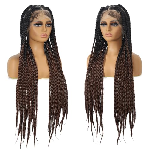 Kintama 360 Full Lace Jumbo Braided Wigs for Black Women 32inch Knotless Braiding Box Braids Wigs No Cornrow Long Jumbo Box Braided Wig With Baby Hair (T30, 32inch)