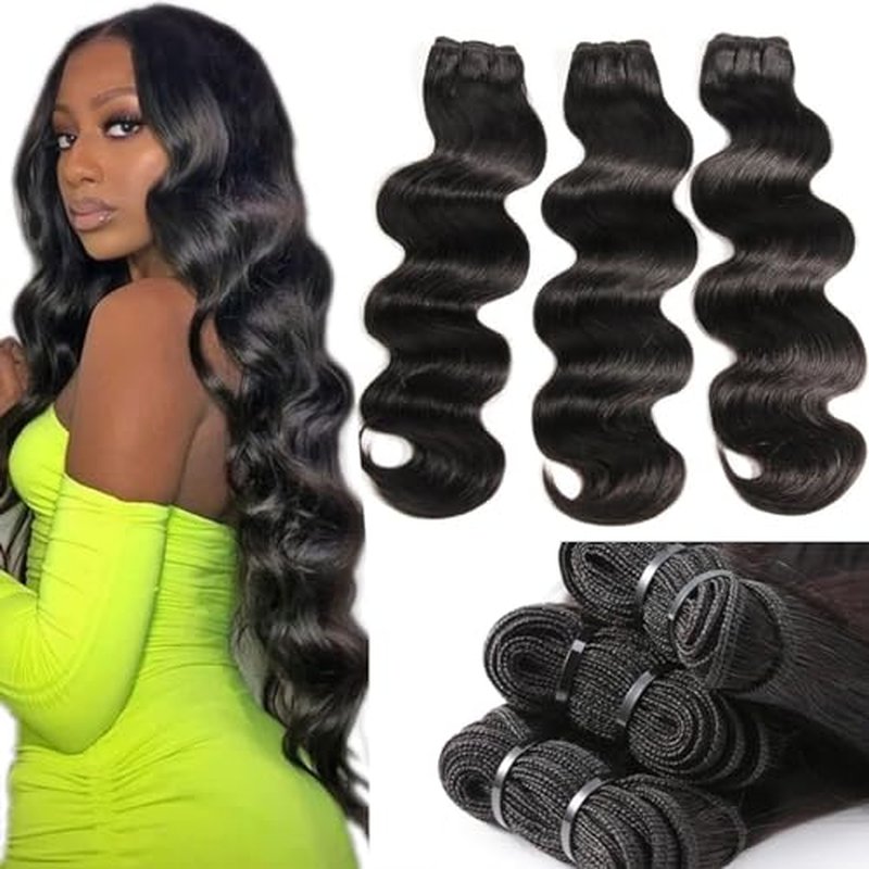 RESACA Body Wave 3 Bundles Human Hair Weave Weft Extentions Bundles for Women 24 26 28 Inch 100% Unprocessed Brazilian Virgin Human Hair (Nature Color Black)