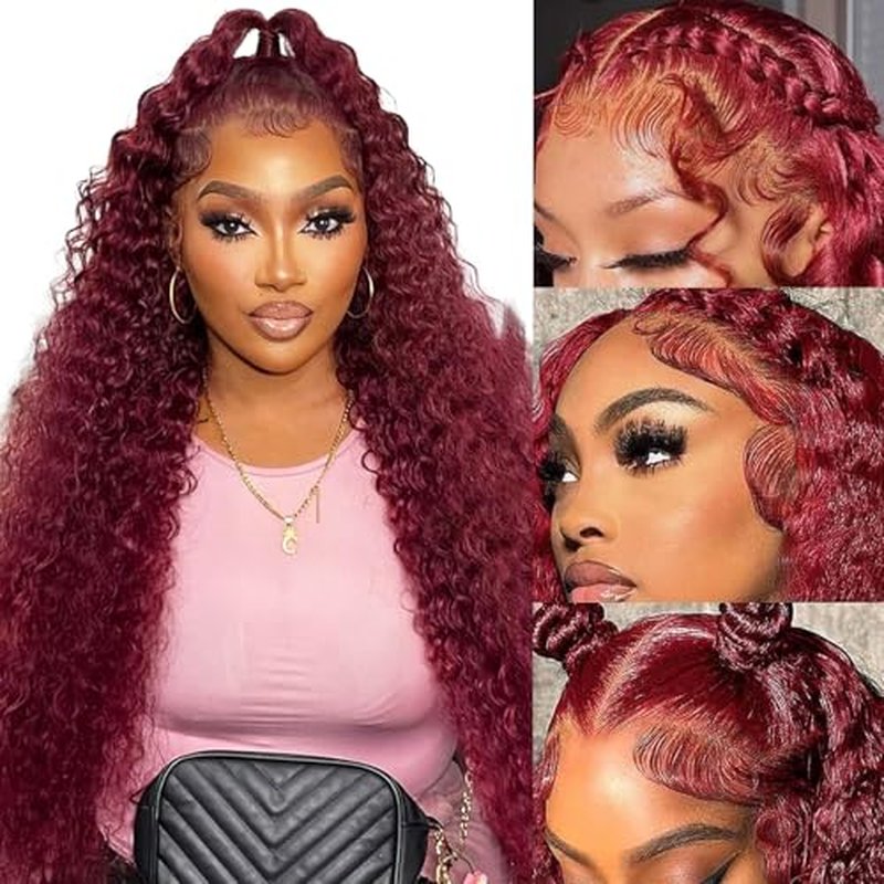 ULRICA Burgundy Wig Human Hair Water Wave 99J Burgundy Lace Front Wigs Human Hair Wigs for Women 13x6 HD Lace Front Wigs Human Hair Pre Plucked Wine Red Wigs Burgundy Wig 28 Inch