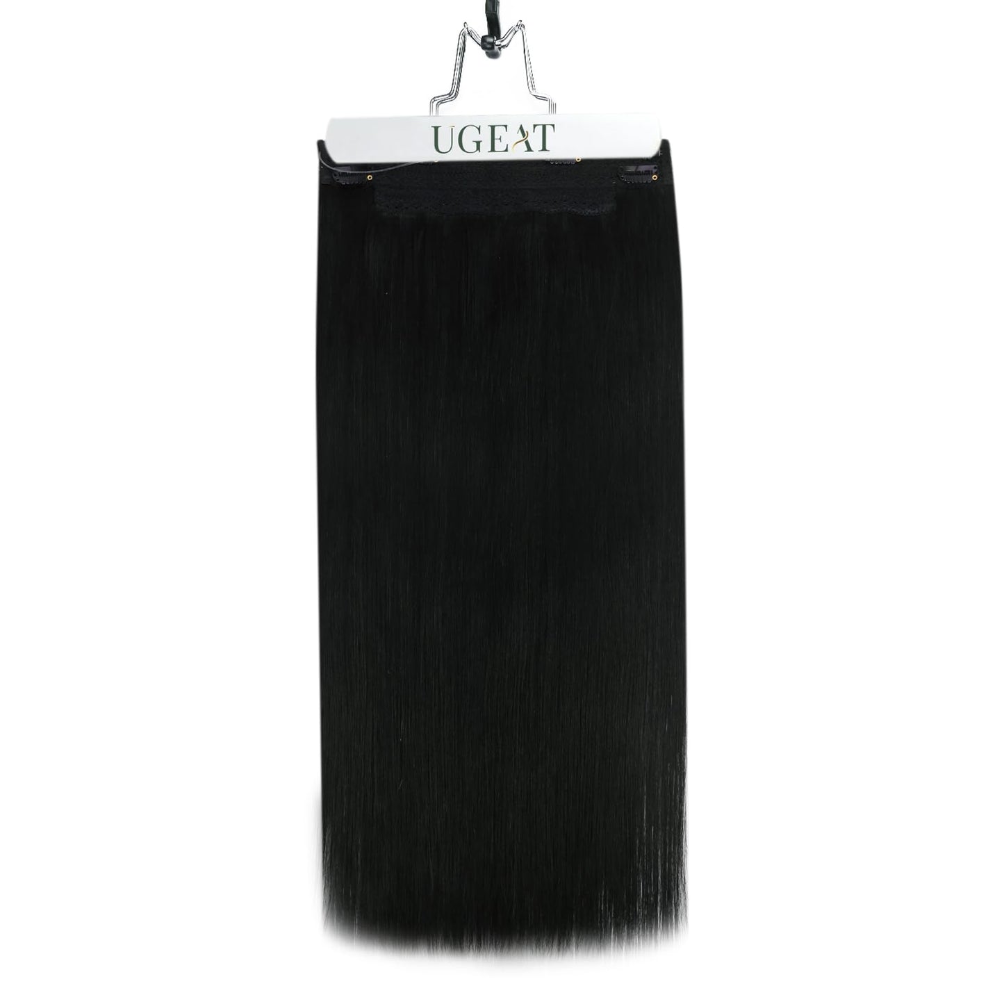 Ugeat Wire Hair Extensions Jet Black, Invisible Wire Hair Extensions Real Human Hair Jet Black, Natural Looking for Women Thin Hair Short Length 12 Inch 70g