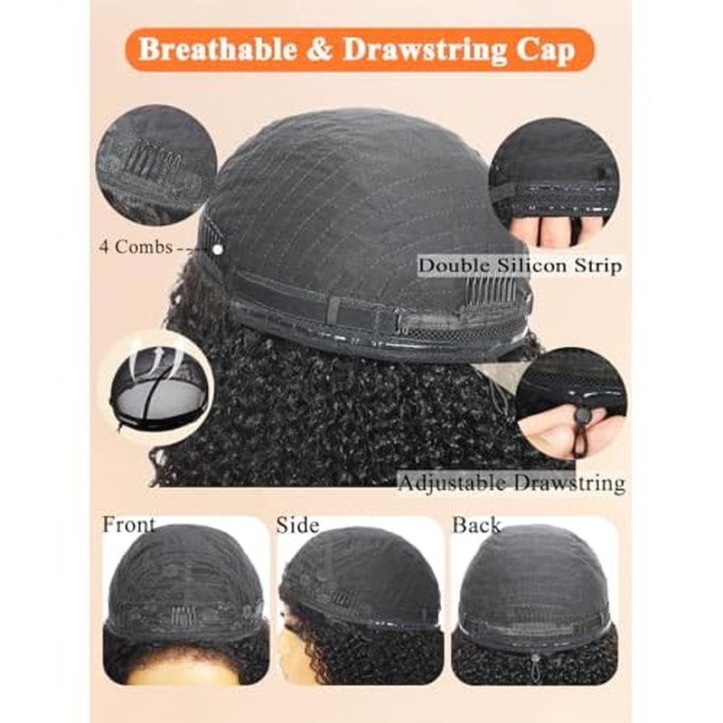 Kinky Curly Half Wig Human Hair 3 In 1 Glueless Wigs Seamless Flip Over with Drawstring Curly Half Wig Human Hair for Women Invisible Hairline Wear Go Beginner Friendly Natural Black 18 Inch