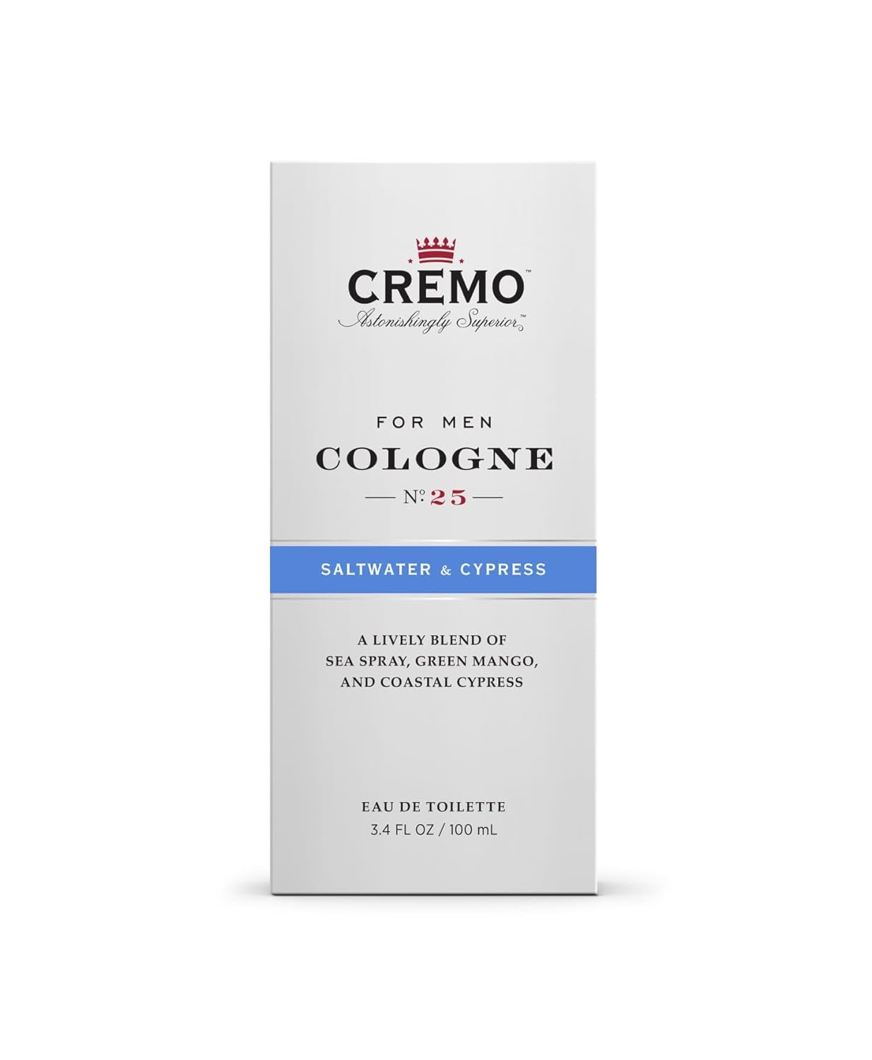 Cremo Saltwater Cypress Cologne Spray - Lively Sea Spray & Green Mango Blend | 3.4 Fl Oz