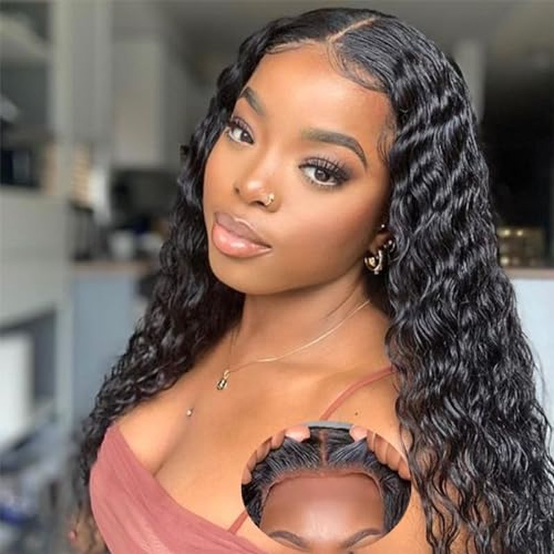 Deep Wave Curly 5x5 Hd Lace Closure Glueless wigs Human Hair Pre Plucked Pre Cut Wear and Go Lace Front Wigs for Black Women Human Hair (26 Inch)