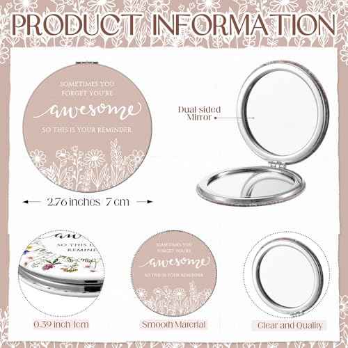 Wildflower Inspirational Gifts for Women Bulk Motivational Compact Mirror Makeup Purse Double Sided Folding Mirror Inspirational Gift Cards with Bag for Women(12 Set)