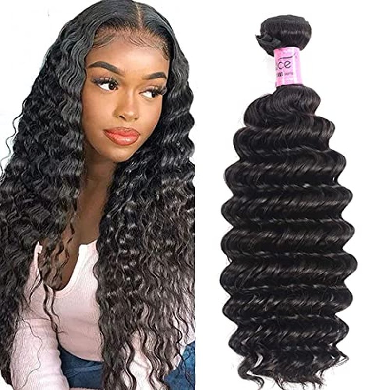 UNICE Deep Wave Human Hair Weave 1 Bundle 26 inch Unprocessed Brazilian Virgin Human Hair Sew in Extensions Natural Black Color Can be Dyed and Bleached