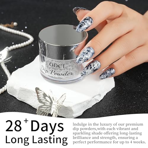 1Milk White with Black Sliver Sparkle Aluminum Foil Dip Powder, Nail Dipping Powder French Pro Collection System Nail Art Starter Manicure Salon DIY at Home 1 oz Long Lasting