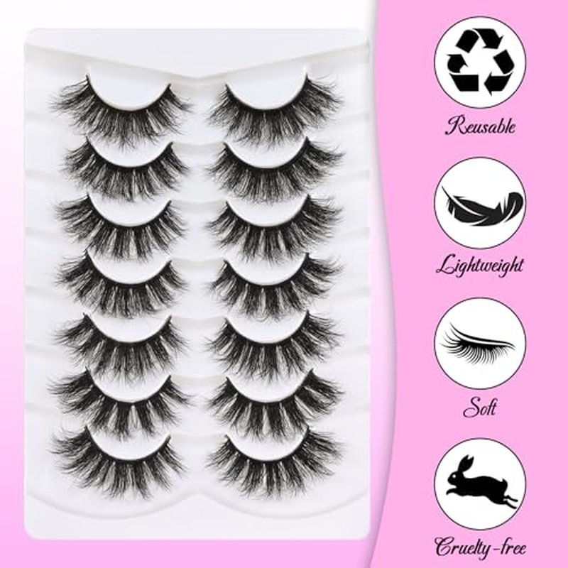 Losha False Lashes Super Fluffy Faux Mink Eyelashes Dramatic Long and Full Fake Eyelashes 7 Pairs Pack Volume Lashes