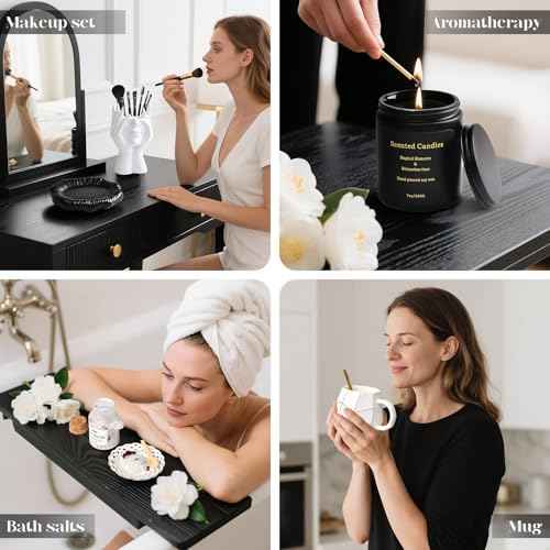 Golray Birthday Gifts for Women Self Care Spa Basket with Mug/Makeup Brush Holder/Jewelry Tray, Christmas Valentines Mother's Day Gift for Her Wife Sister Mom Friend Girlfriend Coworker Teacher Nurse