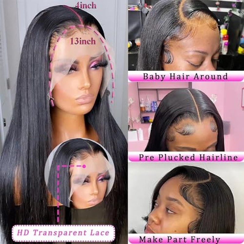 VIPbeauty 13x6 Lace Front Wigs Human Hair Pre Plucked 180 Density Straight HD Transparent Glueless Wigs Human Hair 13x6 Straight Lace Frontal Wigs Human Hair Wigs for Women 18 Inch