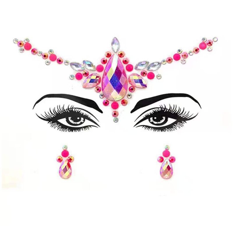 Blindery Rhinestone Mermaid Face Gems Rave Body Jewelry Tattoo Pink Body Stickers Festival Chest Gems for Women and Girls 2PC