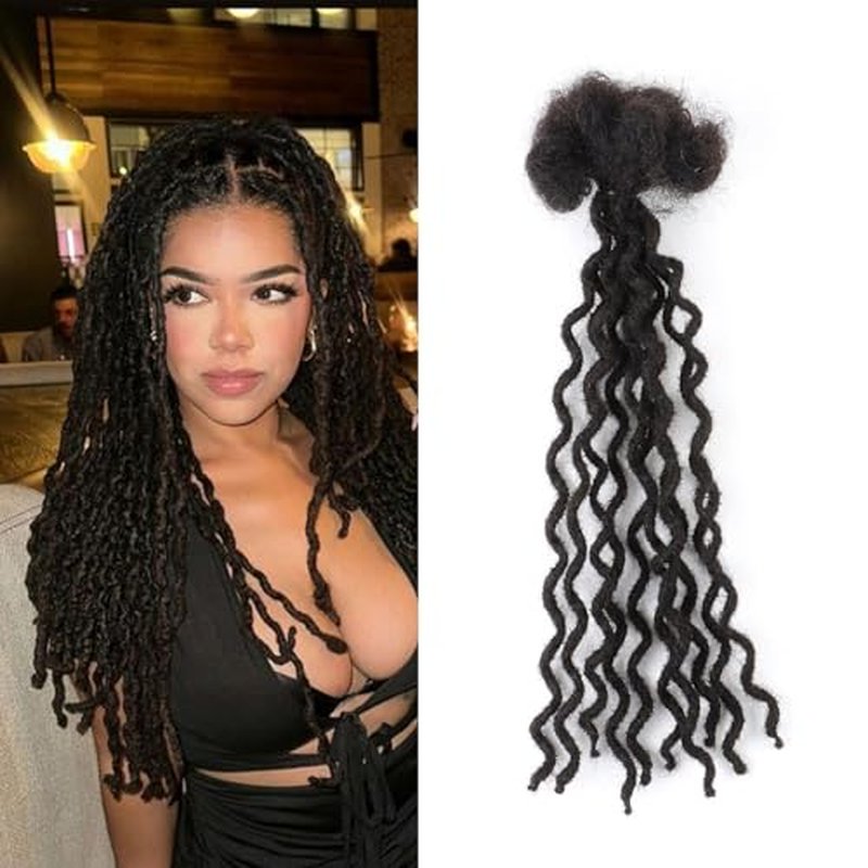 Curly Wave Loc Extensions Human Hair 0.4cm&0.6cm width 6-18 inch 10,30 strands 100% human hair locs extensions for men women Handmade Permanent Dread Extensions0.6cm 14inch 30strands