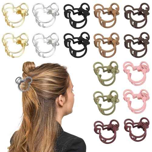 16 PCS Mouse Lady Thick Hair Barrette Mouse Lady Thin Thick Clurly Vintage ABS Resin Hair Claw Clips Hair Jaw Clips Non-Slip Hair Catch Jaw Clamp Styling Accessories for Women Girl