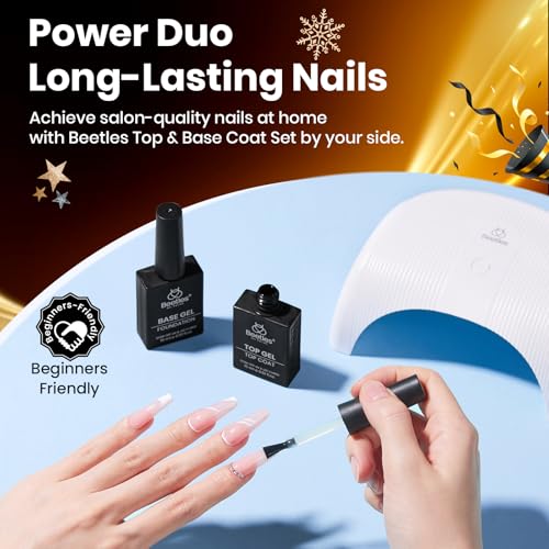 Beetles No Wipe Gel Top Coat and Base Coat Set for Gel Nail Polish - 2Pcs 15ml Super Shiny and Long Lasting Soak Off UV/LED Lamp Needed, Christmas Nail Art Design Gift