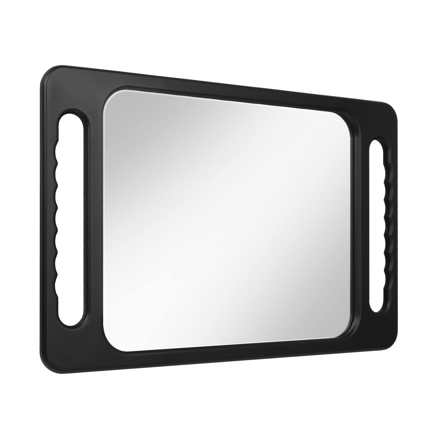 Drop-Proof Hand Mirror with Double Handle, Large Rectangular Hand held Mirror -(16"x10") Largehand Mirrors with Handle for Salons and Beauty Salons, Light Hair(Black)