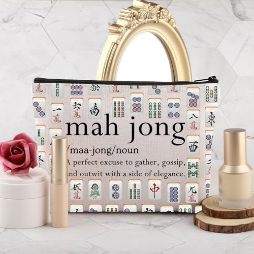 PLITI Mahjong Gifts Funny Mahjong Player Gifts Mahjong Lover Bag Mahjong Board Game Fan Gift Mahjong Definition Makeup Bag (Mahjong Noun Bag), cosmetic bag-1