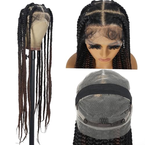 Kintama 360 Full Lace Jumbo Braided Wigs for Black Women 32inch Knotless Braiding Box Braids Wigs No Cornrow Long Jumbo Box Braided Wig With Baby Hair (T30, 32inch)