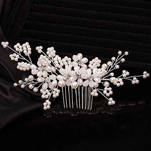 Teyglen Floral Pearl Crystal and Rhinestone Bridal Hair Comb for Brides and Women