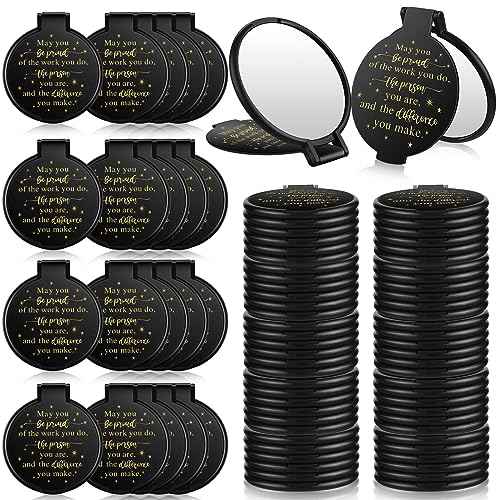Huwena 100 Pcs Black Compact Mirrors Bulk Gift for Women, Employee Appreciation Gifts for Coworker Staff, Be Proud of The Work You Do, Goodie Bag Stuffers for Christmas, Team Building