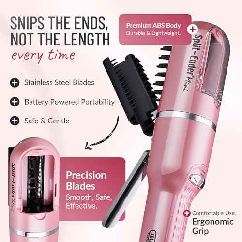 Split Ender Mini ? Original Cordless Split End Hair Trimmer for Dry, Damaged, Brittle, Curly, Frizzy, or Straight Hair ? Battery Operated Home Styling Tool for Split Ends (Battery-Powered, Light Pink)