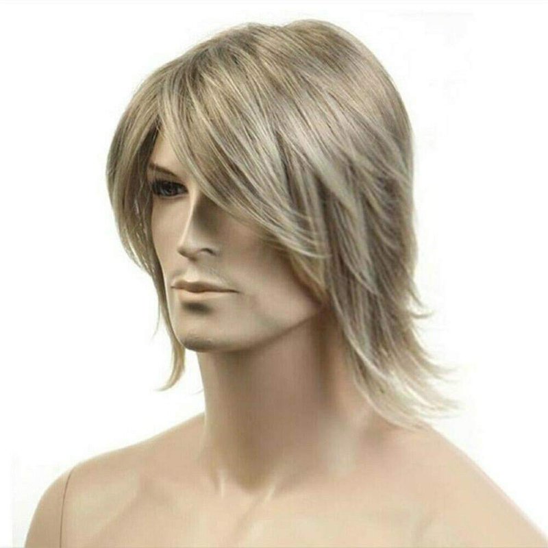 Mens Blonde Straight Wig - Natural Synthetic Hair Replacement | Side Part, Perfect for Halloween Costumes