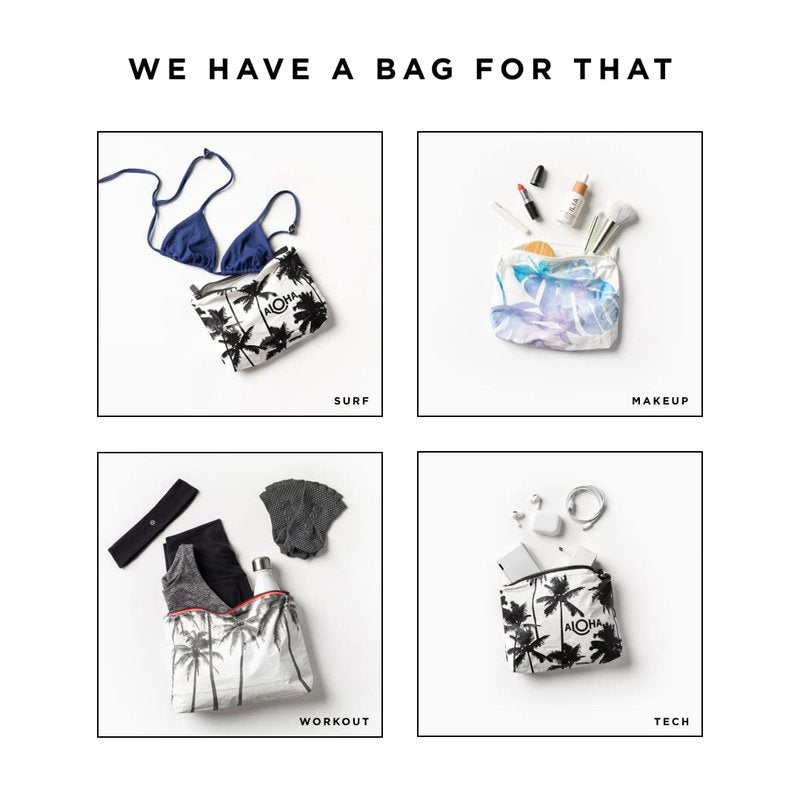 ALOHA Collection Small Pouch | Lightweight, Packable, and Splash-Proof Makeup Pouch | Easy to Clean (Pinstripe)