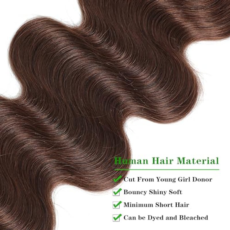 Kapelli Hair Brazilian Body Wave Bundles with Closure (14 16 18+12) 10A Light Brown Body Wave Human Hair Bundles with Lace Closure Brazilian Virgin Hair 3 Bundles with Lace Closure with Baby Hair