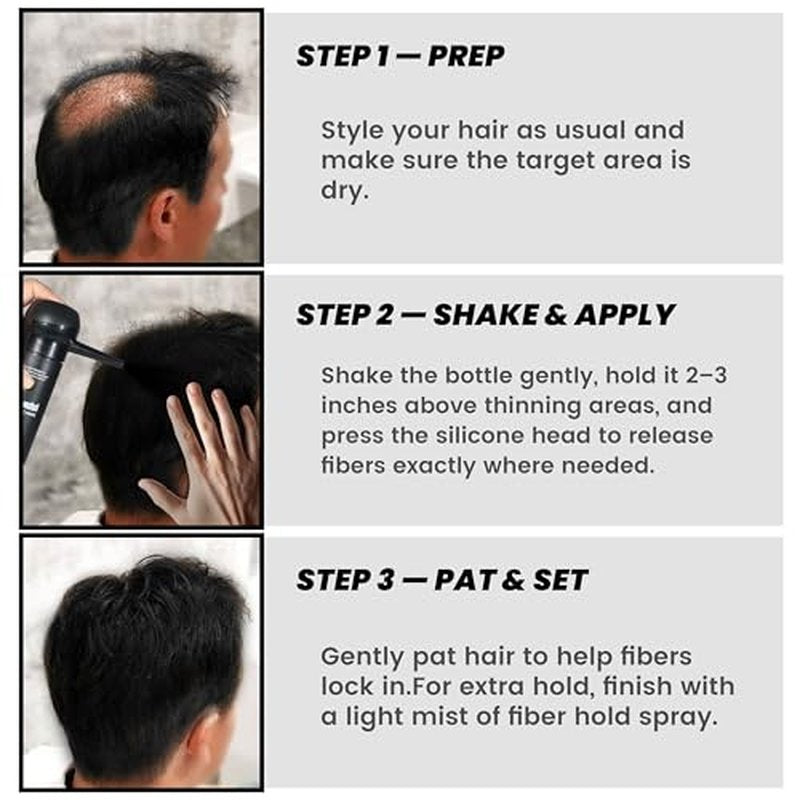 Hair Fibers for Thinning Hair, Hair Building Fibers Spray with Spray Applicator, Undetectable & Long-lasting, Instant Hair Coverage for Men & Women (Black, 30g)