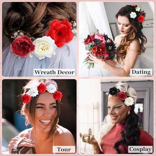 36 Pack Flower Hair Clips Rose Floral Hair Accessories for Women Boho Bride Claw Clip Side Hair Clip Hairpin Brooch Pin Headpiece for Girls Wedding Halloween Hairstyles