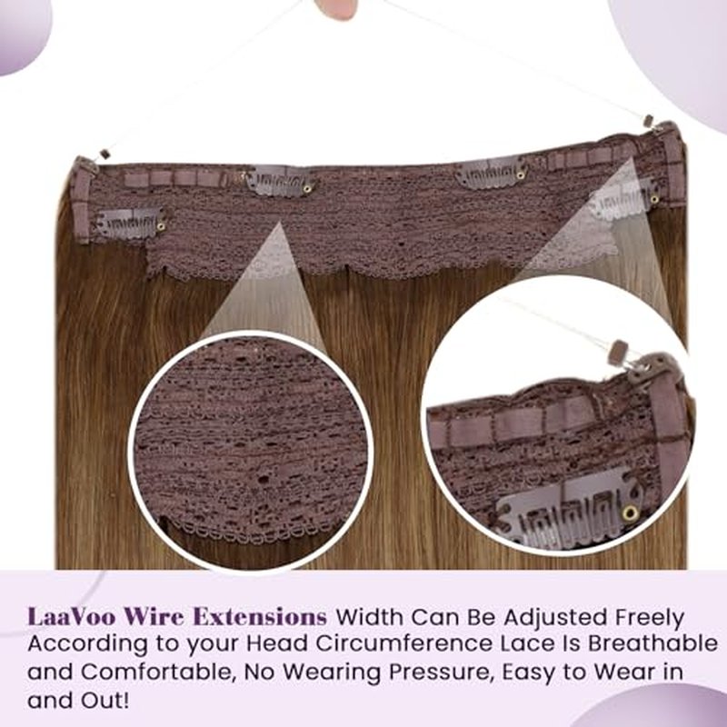 LaaVoo Wire Hair Extensions Human Hair Wire Human Hair Extensions Brown Balayage Light Brown with Blonde Human Hair Wire Extensions Long Hair 20 Inch 100g