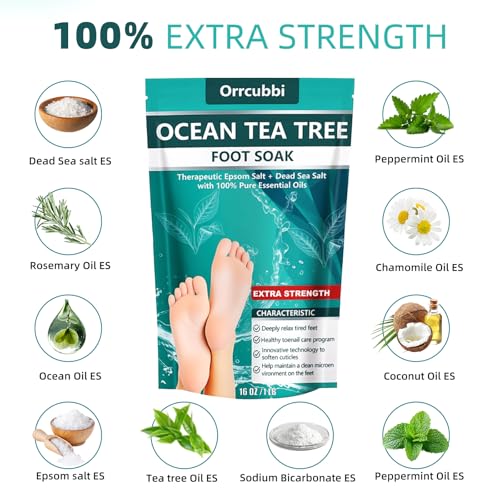 EXTRA STRENGTH Ocean Tea Tree Oil Foot Soak Salt ? Dead Sea & Epsom Salt with Natural Essential Oils ? Foot Bath for Odor, Callus Softening & Toenail Care ? Relax Tired Feet, Home Spa Use 16oz