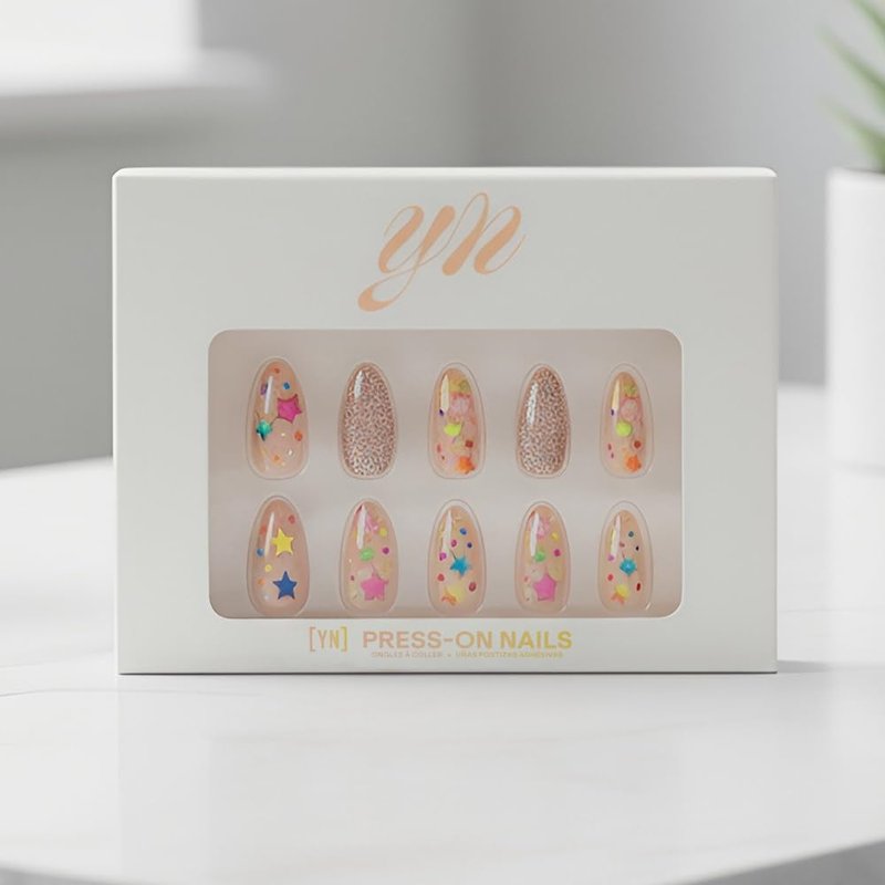 Press On Nails | Medium Oval Shape Fake Nails with Glue & File - Rainbow Orbit Design