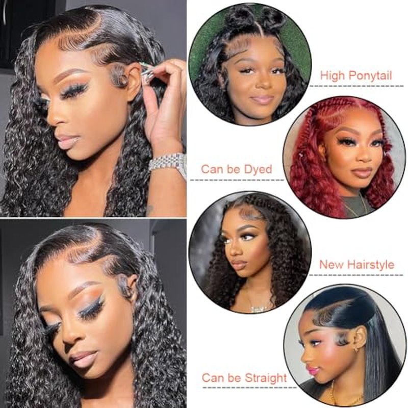 30 Inch Deep Wave Lace Front Wigs Human Hair 13x6 HD Lace Front Wigs Human Hair for Women Natural Color Deep Curly Wig 180% Density Transparent Lace Frontal Wig Pre Plucked