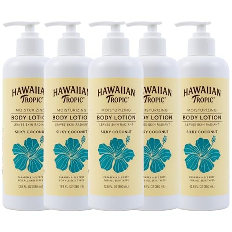 Hawaiian Tropic Moisturizing Body Lotion 5 Pack, 380ml Bottle, Silky Coconut Scent, SLS Free, Paraben Free, for Hotel Amenities, Travel Size, Vacation Rental Supplies, Airbnb Essentials