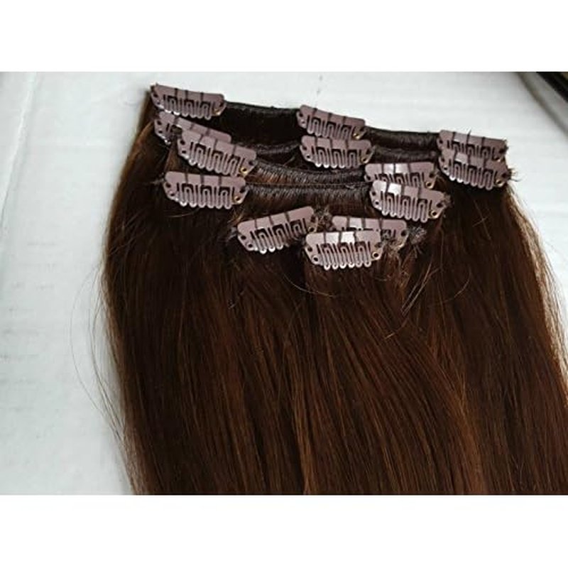 TRESSMATCH 20"-22" Remy Human Hair Clip in Extensions Thick to Ends Chocolate Brown (#4) Full Head Set [Set Weight: 4.3oz/125grams] ¡¦