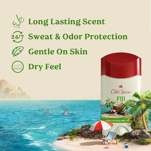 Old Spice Dry Feel Antiperspirant Deodorant for Men, 24/7 Freshness, 24/7 Sweat & Odor Protection, Gentle on Skin with Skin Conditioners, Fiji with Palm Tree + Coconut Scent, 2.6 oz (Pack of 3)