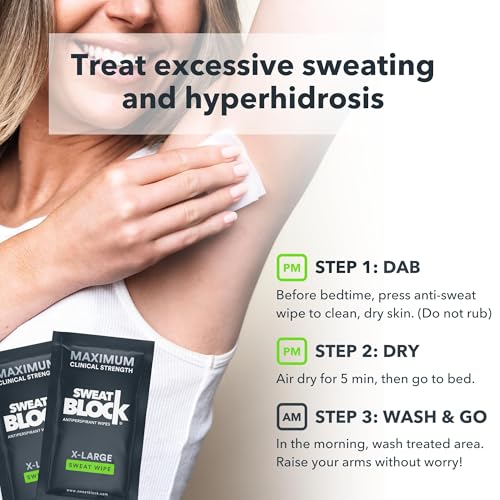 SweatBlock Clinical Strength XL Antiperspirant Body Wipes for Men & Women | Hyperhidrosis Sweat Protection for Hands Feet Underarms & Body | Unscented 10 Pack | Convenient Wipe Format for Targeted Use