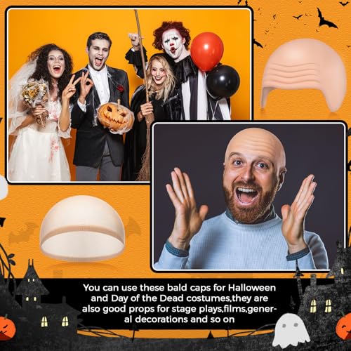 6 Pcs Halloween Bald Caps for Men Women Makeup Latex Bald Head Wig Caps Balds Cosplay Costume Accessories for Adults(Beige,Medium,Normal)