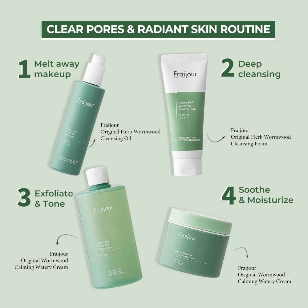 Fraijour Original Wormwood Calming Watery Cream – Korean Lightweight Gel Moisturizer for Oily, Combination & Sensitive Skin, Hydrating Aloe & Squalane, Non-Greasy, Quick Absorbing, 3.38 oz.