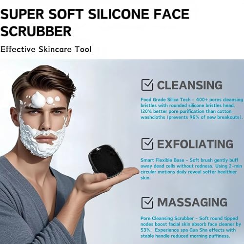 Face Scrubber, Gentle Pore Scrubber Silicone Face Exfoliating Scrubber, Face Wash Brush Manual Waterproof Cleansing Skin Care Face Scrub Wash Brushes for Men and Women